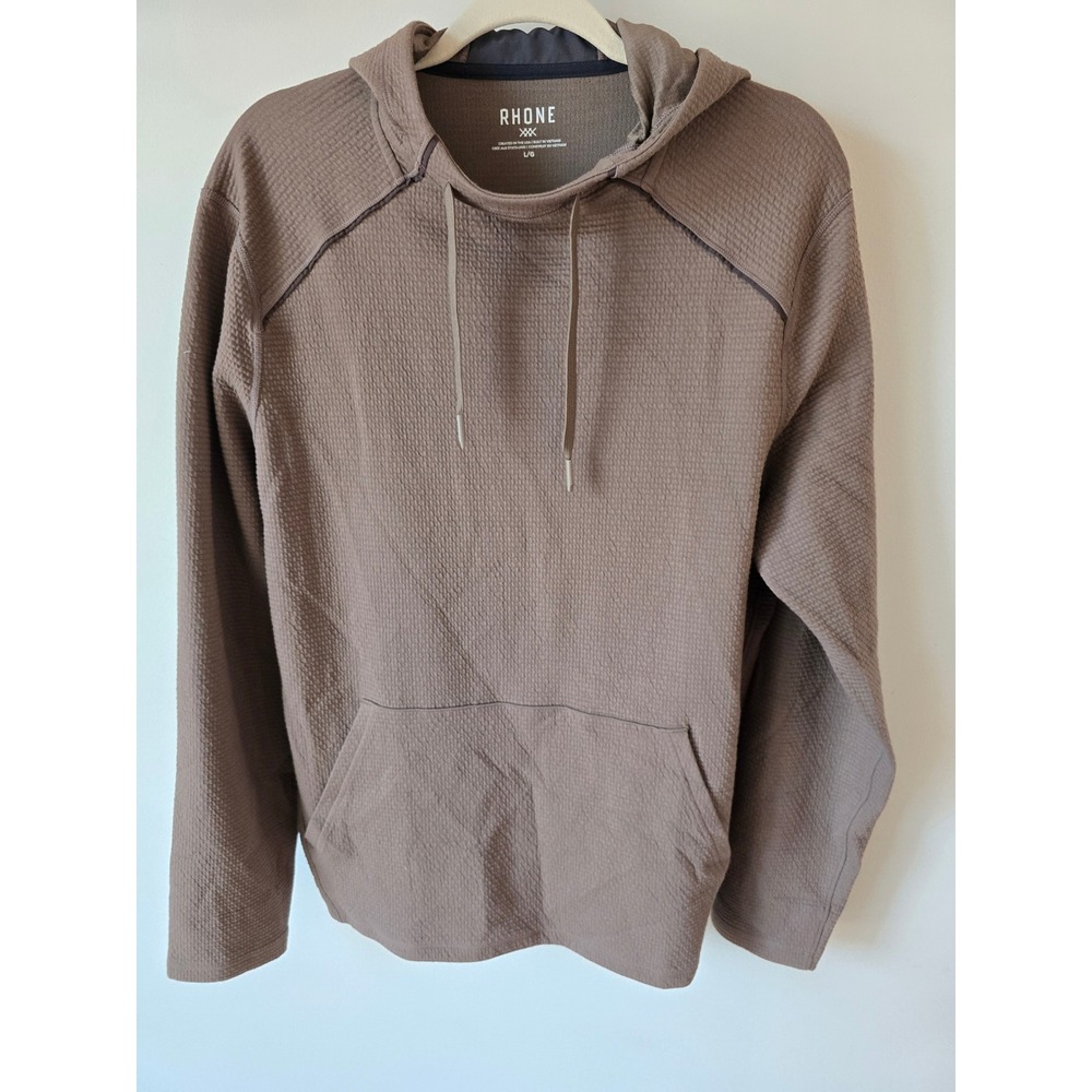 Rhone Mens Bolinas Waffle Hoodie Taupe Brown Pullover Size Large